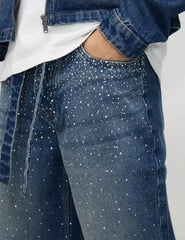 Relaxed Fit Belted Blue Washed Jeans