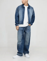 Relaxed Fit Belted Blue Washed Jeans
