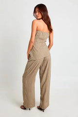 Drawstring Linen Look Stripe Trouser
