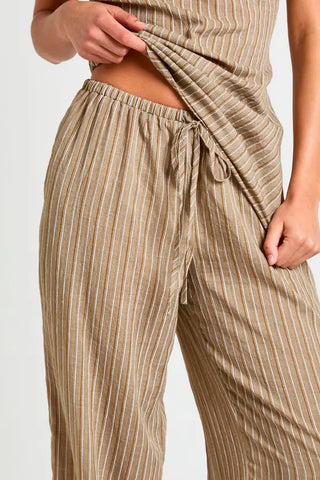 Drawstring Linen Look Stripe Trouser