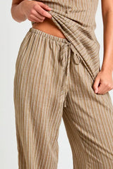 Drawstring Linen Look Stripe Trouser